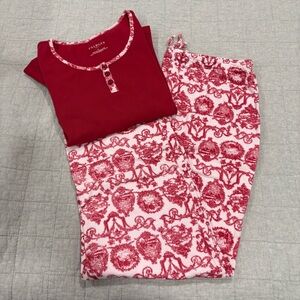 Talbots Flannel Pajama Set 100% Cotton Red White Patterned Size Small